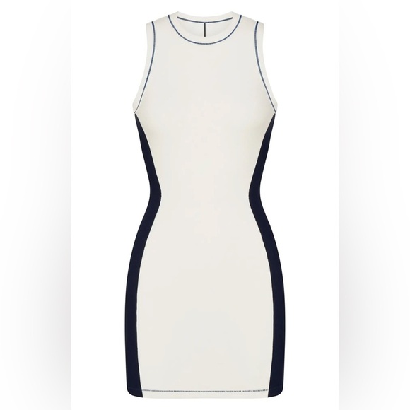 SKIMS Ribbed Body-con Dress In Marble / Navy NWT - Picture 4 of 4